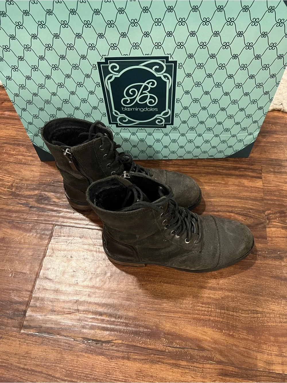 Women’s Leather and Fleecelined Black Lace-Up Suede Zip Boots